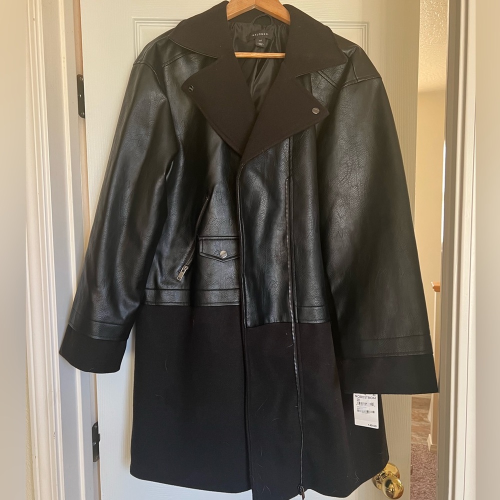 NWT Leather & Wool Trench Jacket Women’s XXL